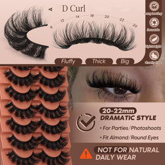 TOOCHUNAG pestañas con curva D para ojos almendrados y definición.