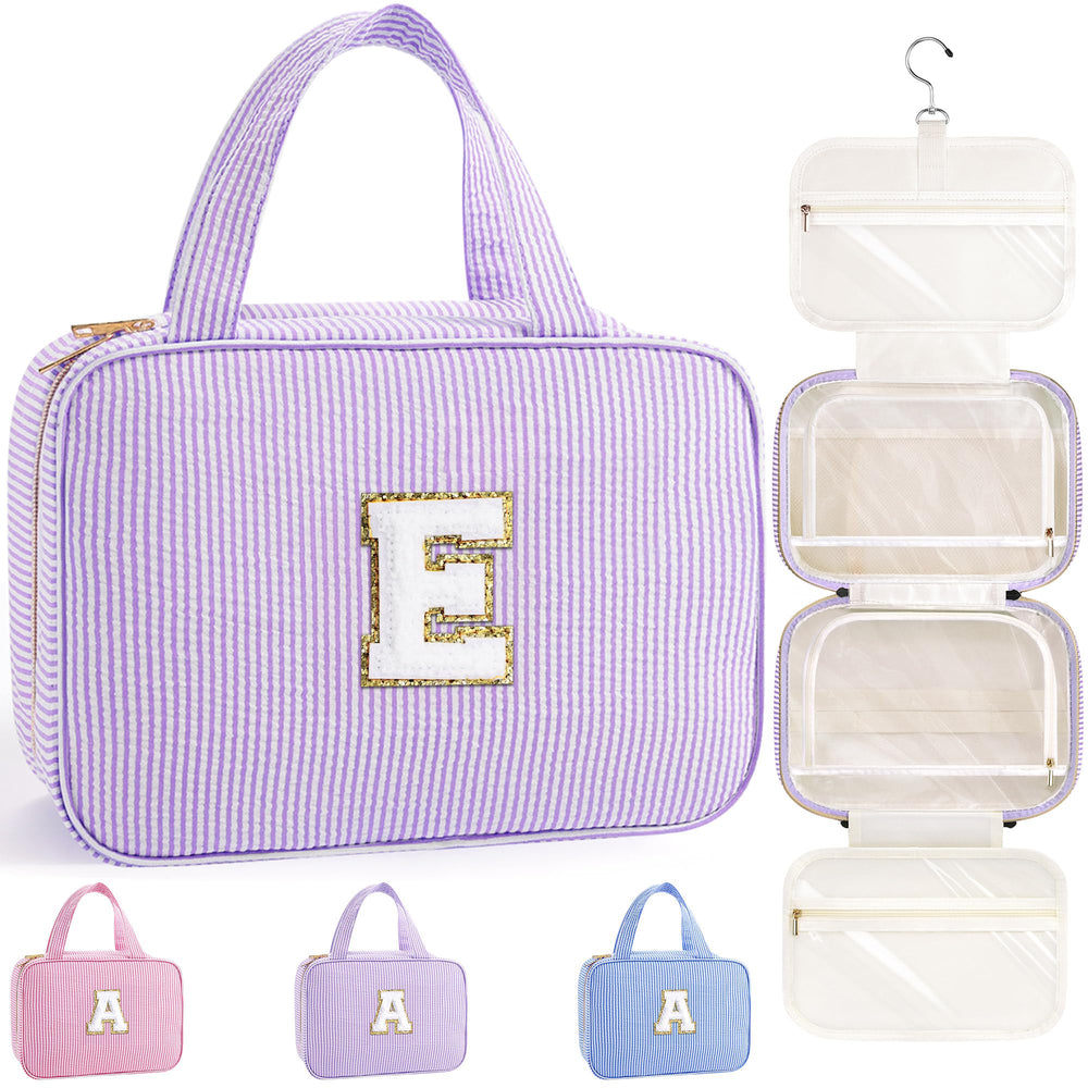 TOPEAST bolsa tocador colgante inicial E morada, ideal para viaje y organización.