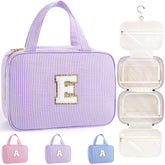 TOPEAST bolsa tocador colgante inicial E morada, ideal para viaje y organización.
