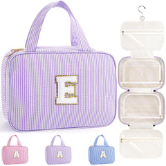 TOPEAST bolsa tocador colgante inicial E morada, ideal para viaje y organización.