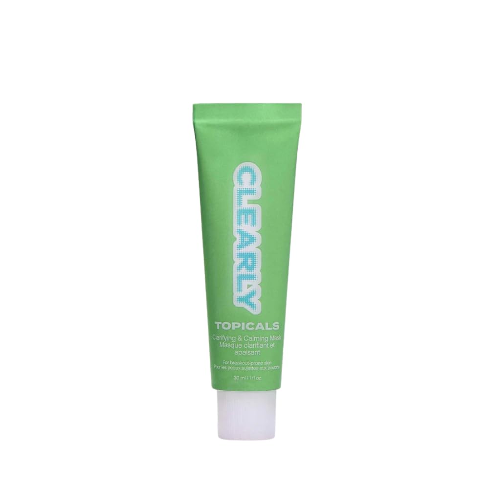 Topicals Clearly Breakout Mask jar close-up, creamy texture for calming, clarifying care.