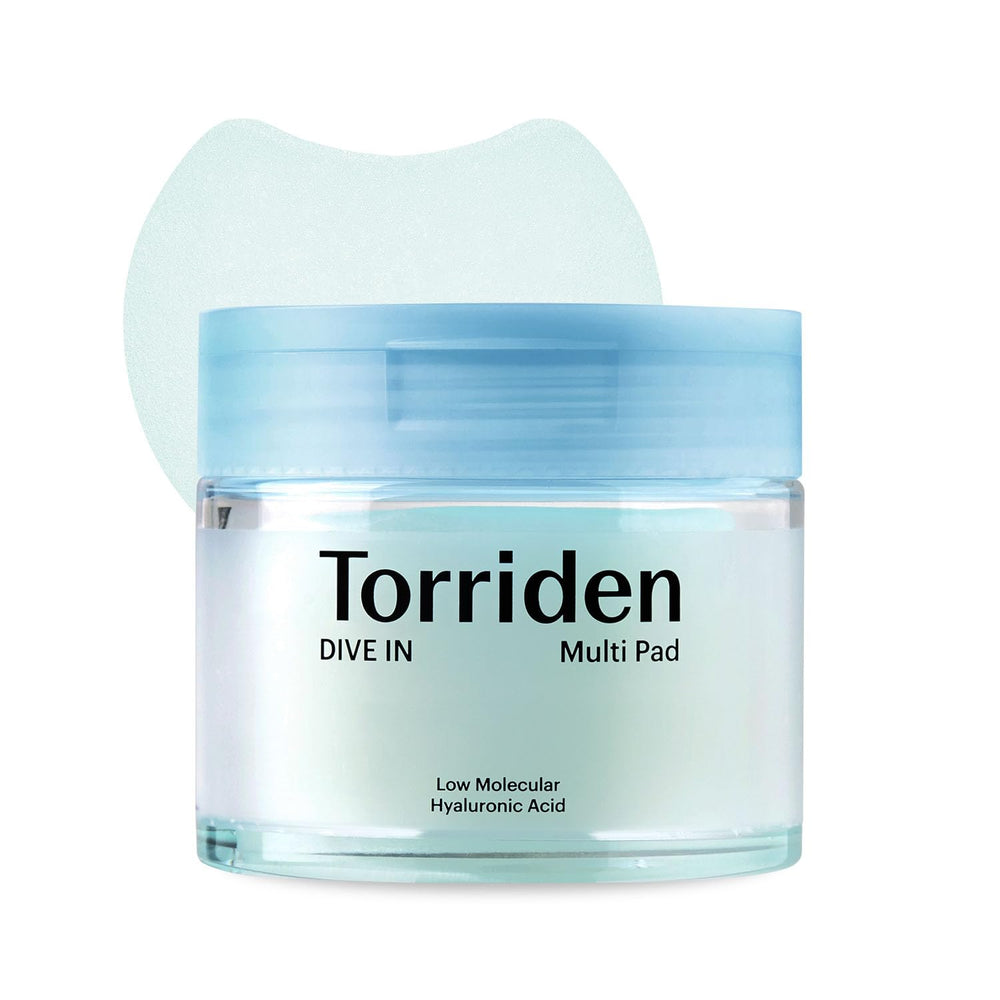 Torriden DIVE IN Multi Pad en caja: cuidado facial suave y refrescante.