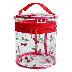 TotePrint bolso cosmético cilíndrico transparente, vista lateral, fácil de cargar