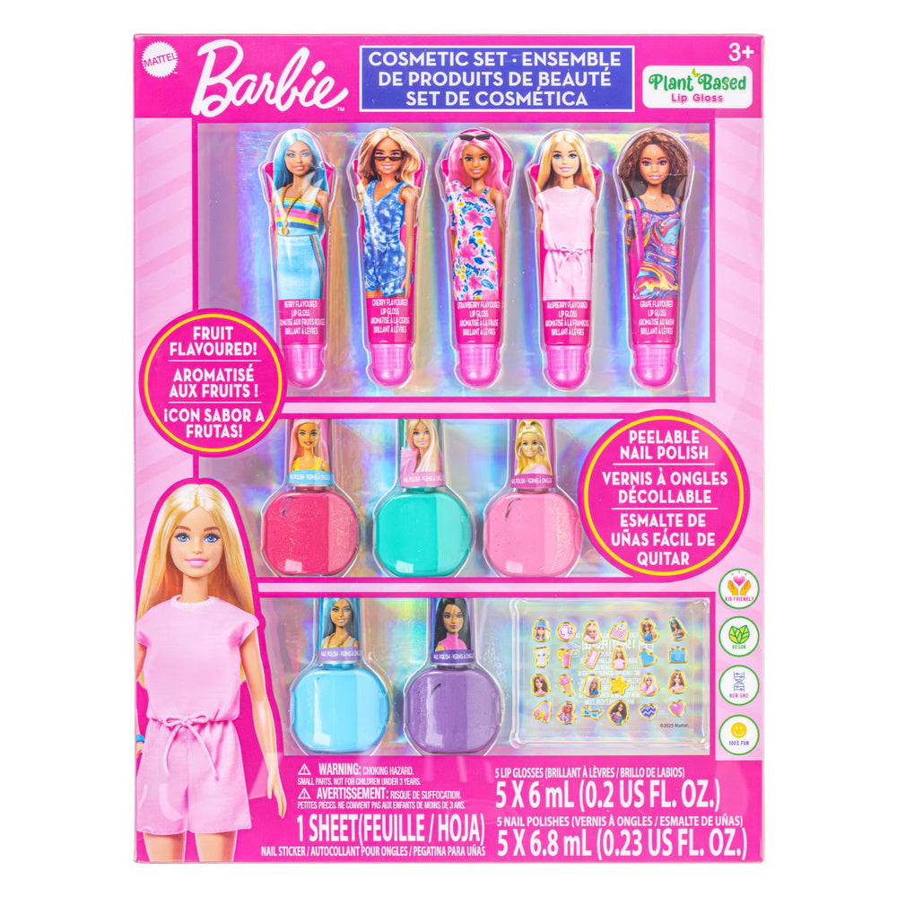 Townley Girl Barbie lip gloss set packaging, ideal for dress-up play and gifts.
