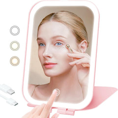 TREASO espejo de maquillaje de viaje con tres tonos de luz para retoques precisos.