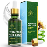 Sérum Tree of Life con ácido hialurónico, botella ámbar para hidratación profunda.