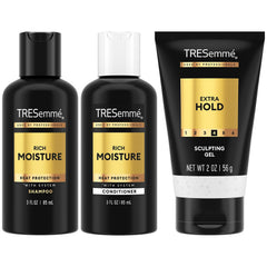 Champú de viaje TRESemmé en botella de 3 oz para cabello limpio y suave en viaje.