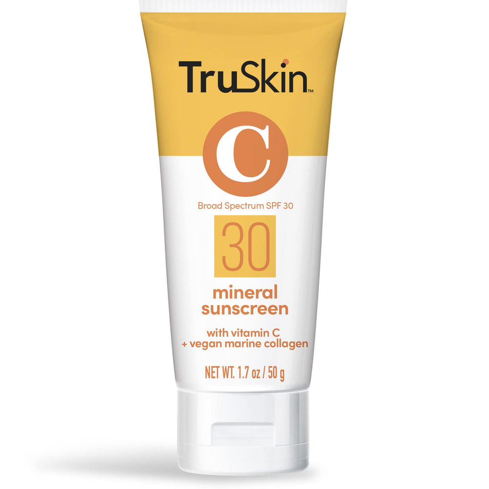 TruSkin protector solar mineral en frasco para uso diario en rostro, protección mineral.