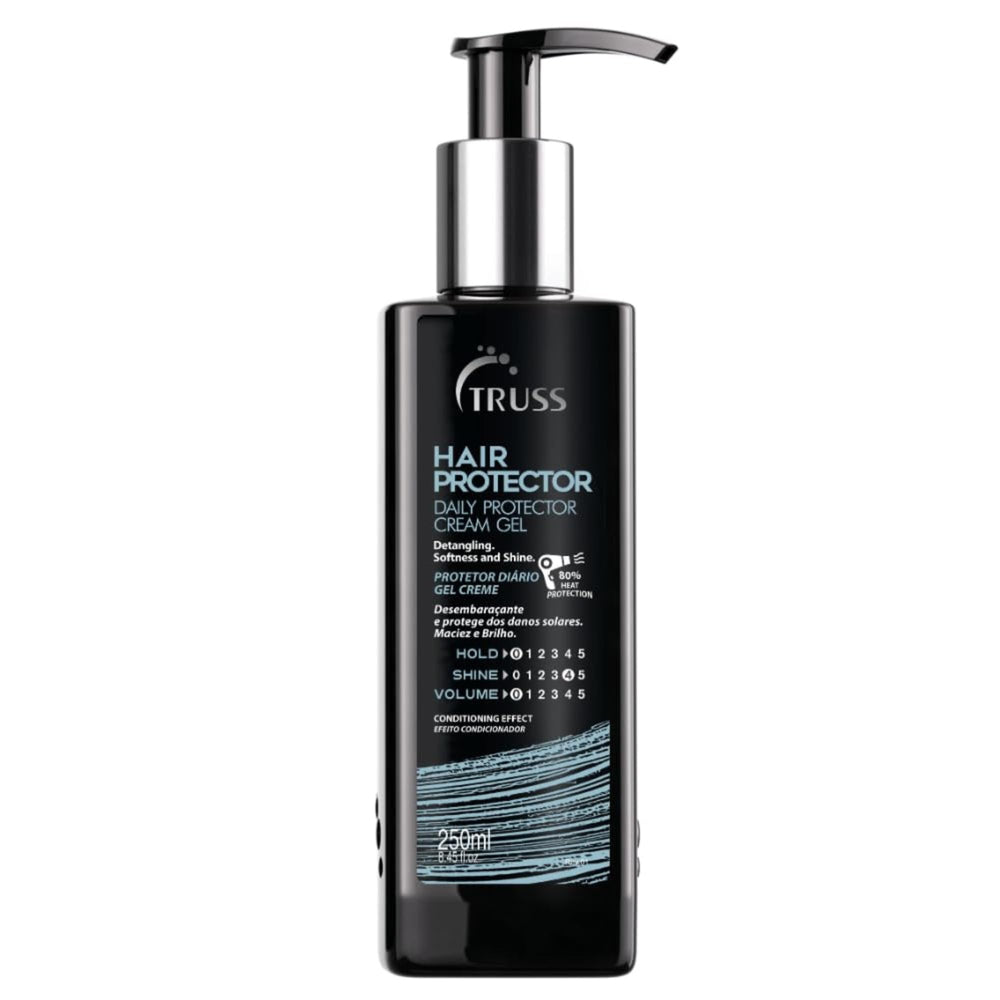 TRUSS Hair Protector: botella inclinada para aplicación y protección térmica.