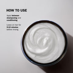 TRUSS mascarilla masaje de 5–10 minutos para cabello mojado.