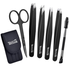 TsMADDTs juego de pinzas para cejas y tijera curva, precisión para depilar con control