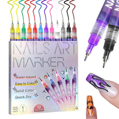Marcadores Tuonu para uñas con punta fina 0.5 mm para diseños detallados.