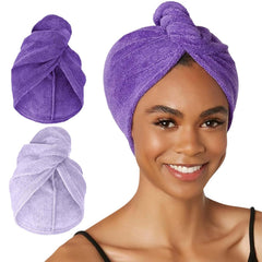 Turbie Twist dos-pack toalla microfibra morada para secado rápido del cabello