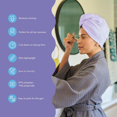 Turbie Twist: textura de microfibra suave para secado eficiente en todo tipo de cabello.