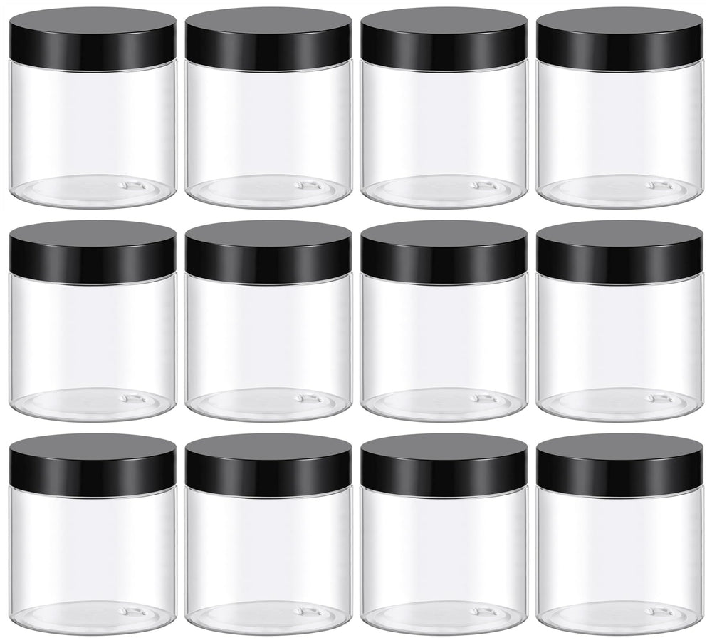 TUZAZO frascos de 4 onzas transparentes con tapas negras, ideales para cosméticos.