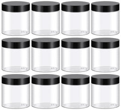 TUZAZO frascos de 4 onzas transparentes con tapas negras, ideales para cosméticos.