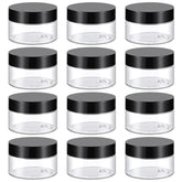 TUZAZO frascos plástico 1oz con tapa negra, ideales para muestras cosméticas.