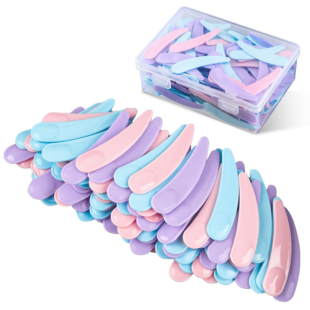 TUZAZO mini espátulas en colores rosa azul morado con caja de almacenamiento para cosméticos