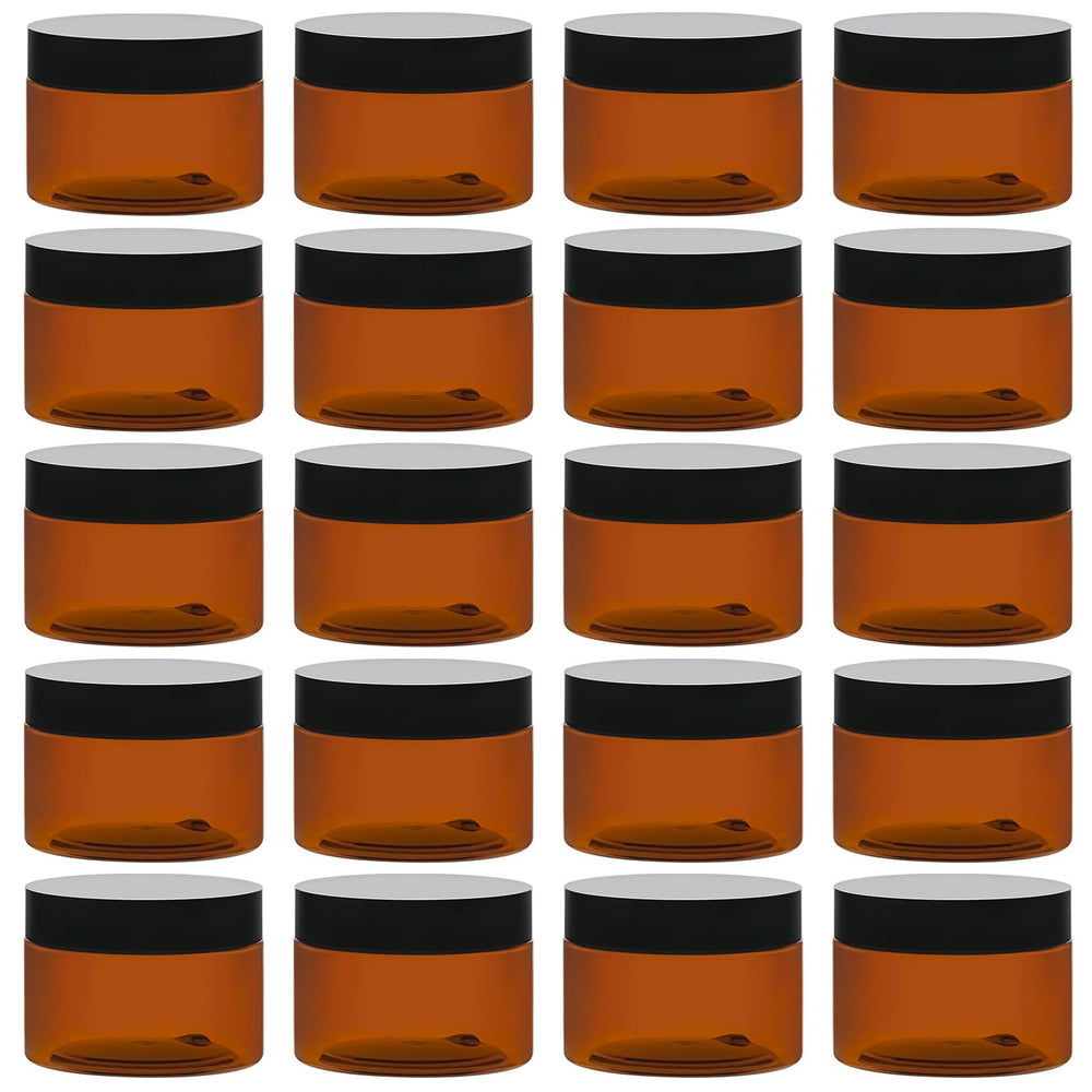 TUZAZO tarro ámbar de 4 oz con tapa negra, protección y versatilidad en cosmetics.