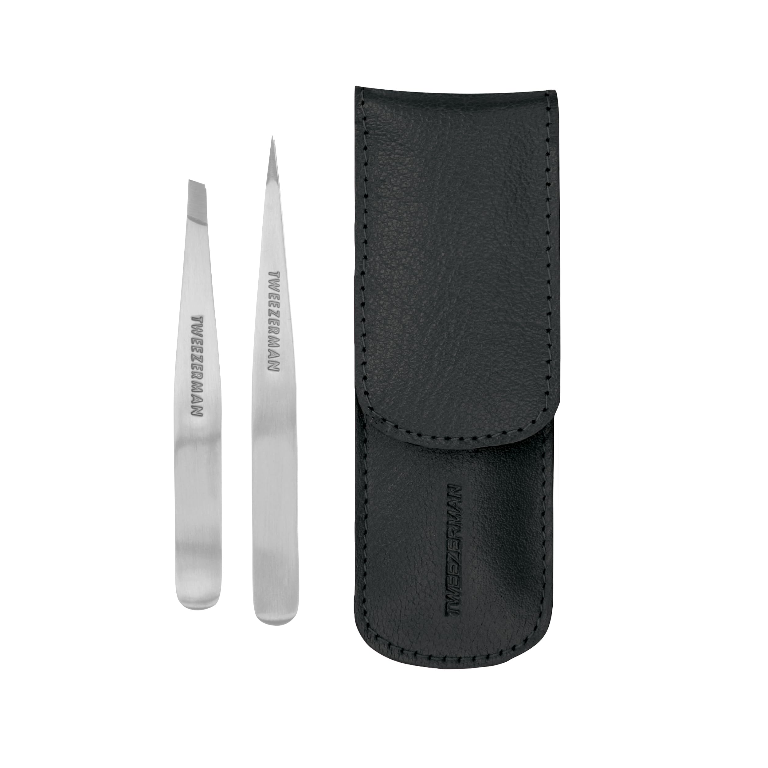 Tweezerman Petite Tweeze Set, étui noir, rangement compact pour voyage pratique.