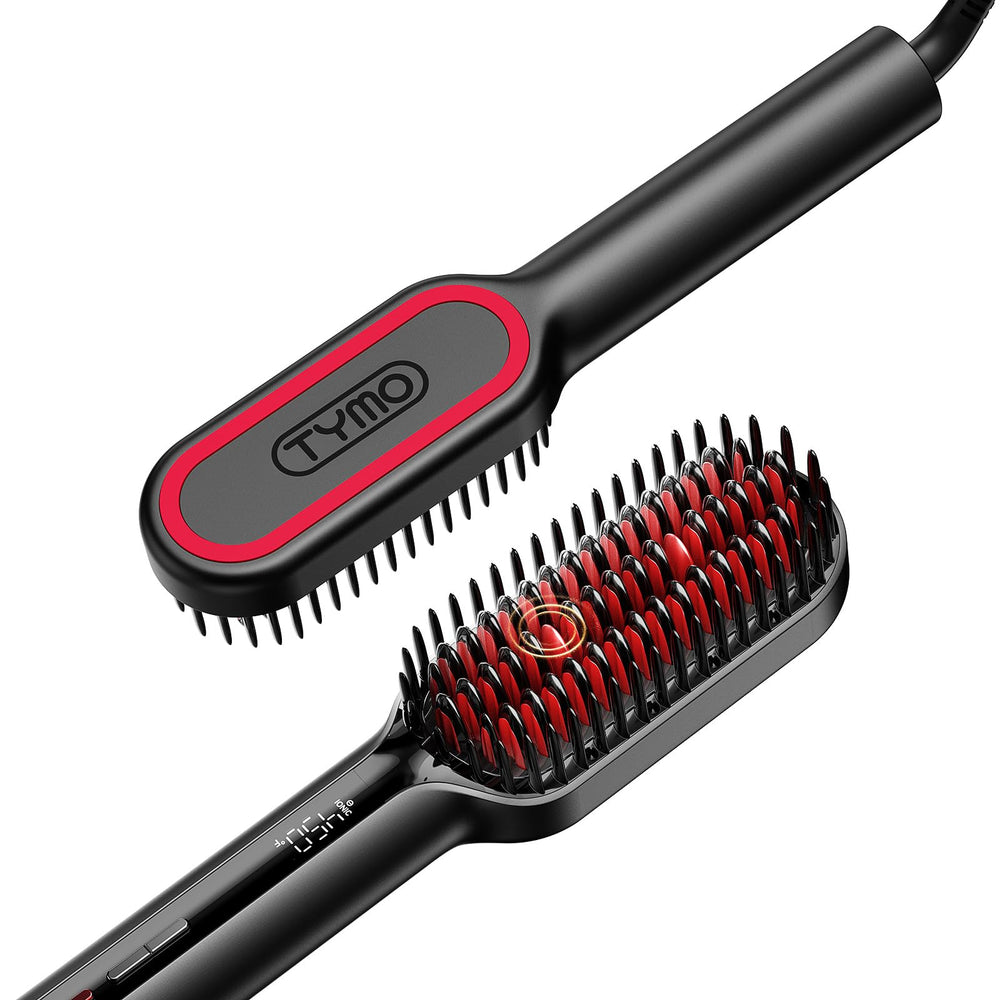 TYMO cepillo alisador compacto con dientes en onda para resultados rápidos.