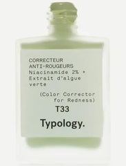 Typology Correcteur couleur vert échantillon sur peau, couvrance modulable