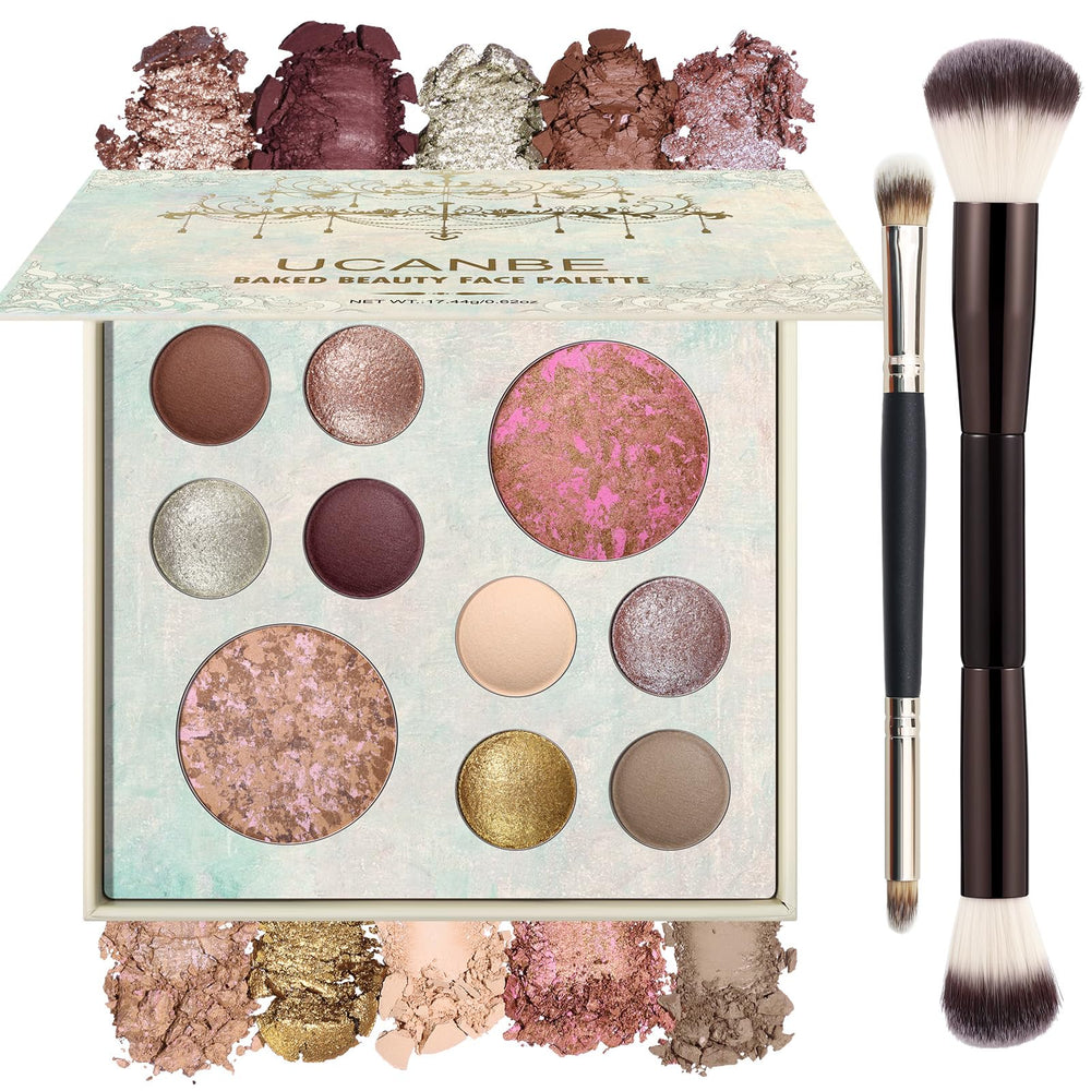 Paleta UCANBE baked con 8 sombras para looks completos día y noche.