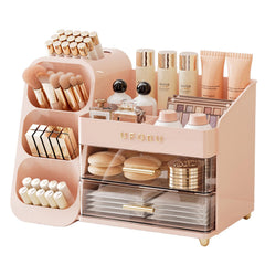 Organizador UFORU para maquillaje en vanidad, vista frontal, muestra distribución clara.