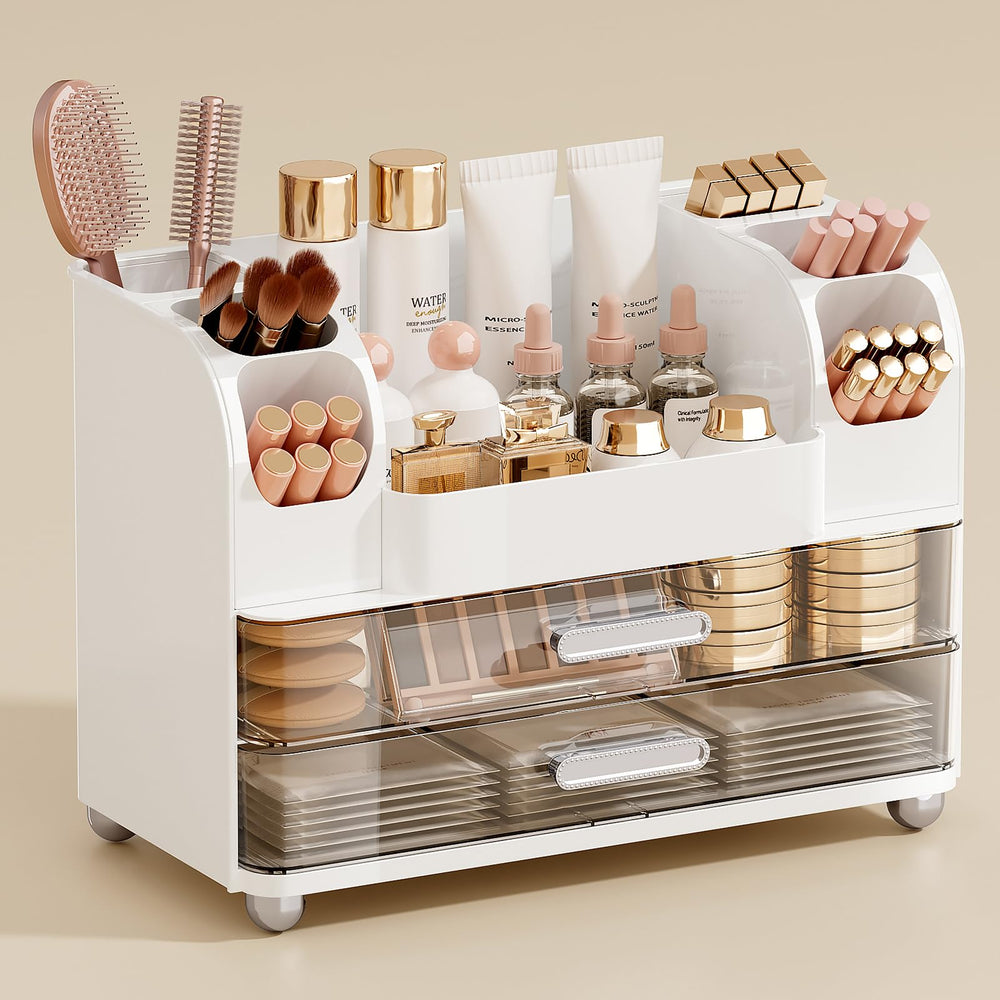 Organizador de maquillaje UFORU con dos cajones grandes para ver todo de un vistazo
