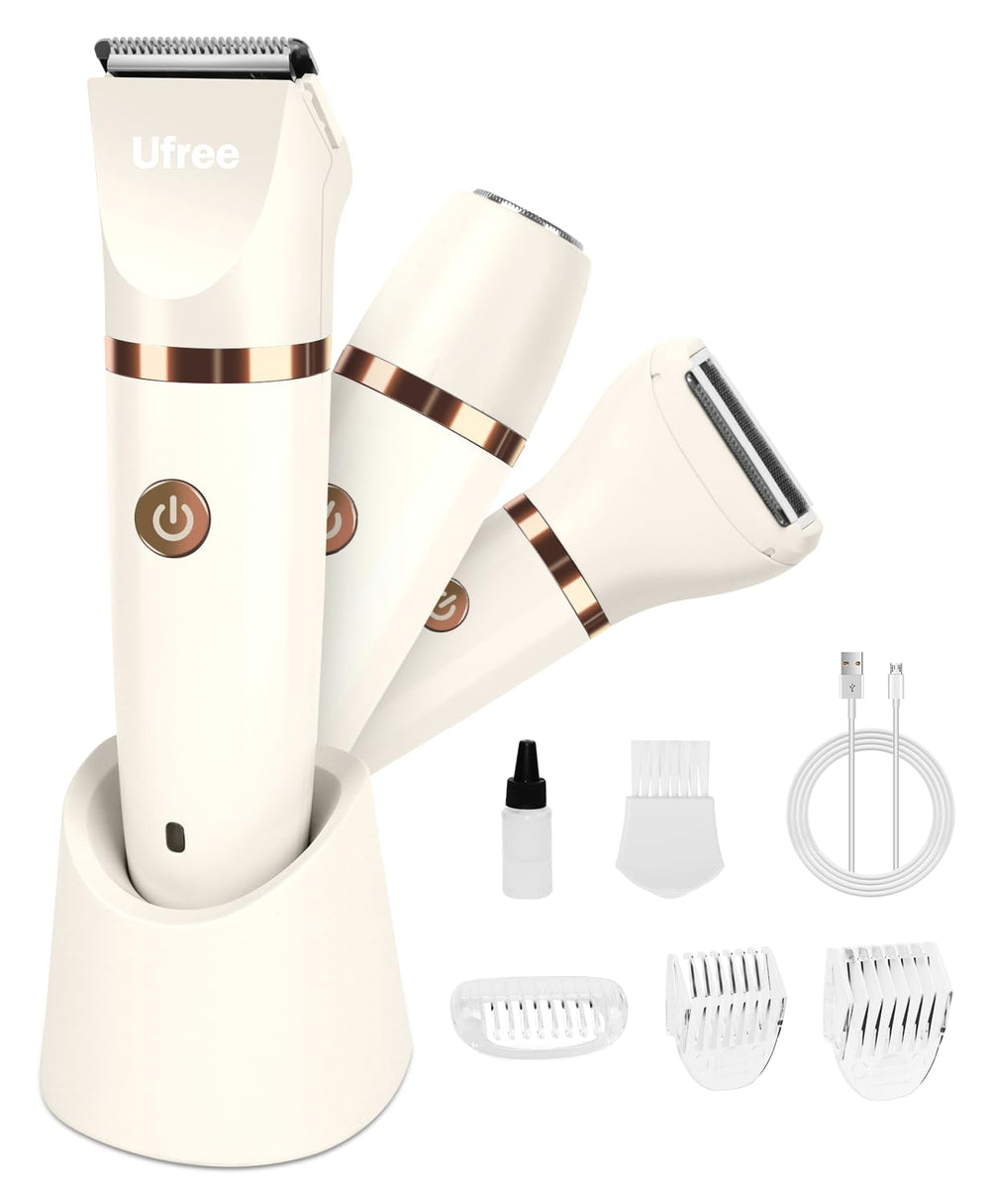 Ufree bikini-trimmer con cabezal de acero inoxidable para un recorte suave y seguro.