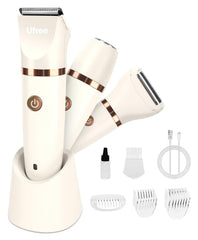 Ufree bikini-trimmer con cabezal de acero inoxidable para un recorte suave y seguro.