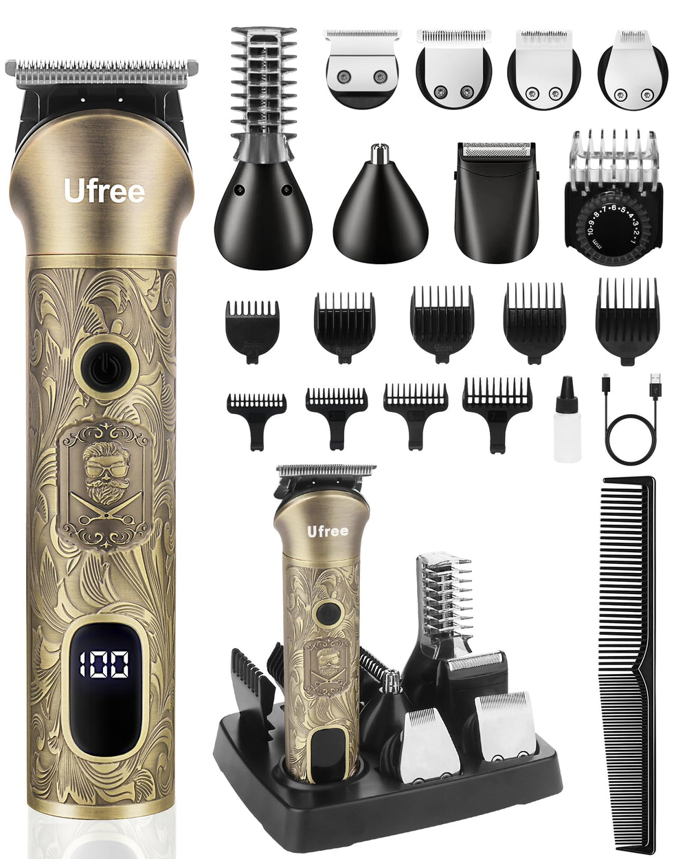 Ufree cortabarba 7 cabezas: versatilidad para barba y cabello en un solo equipo.
