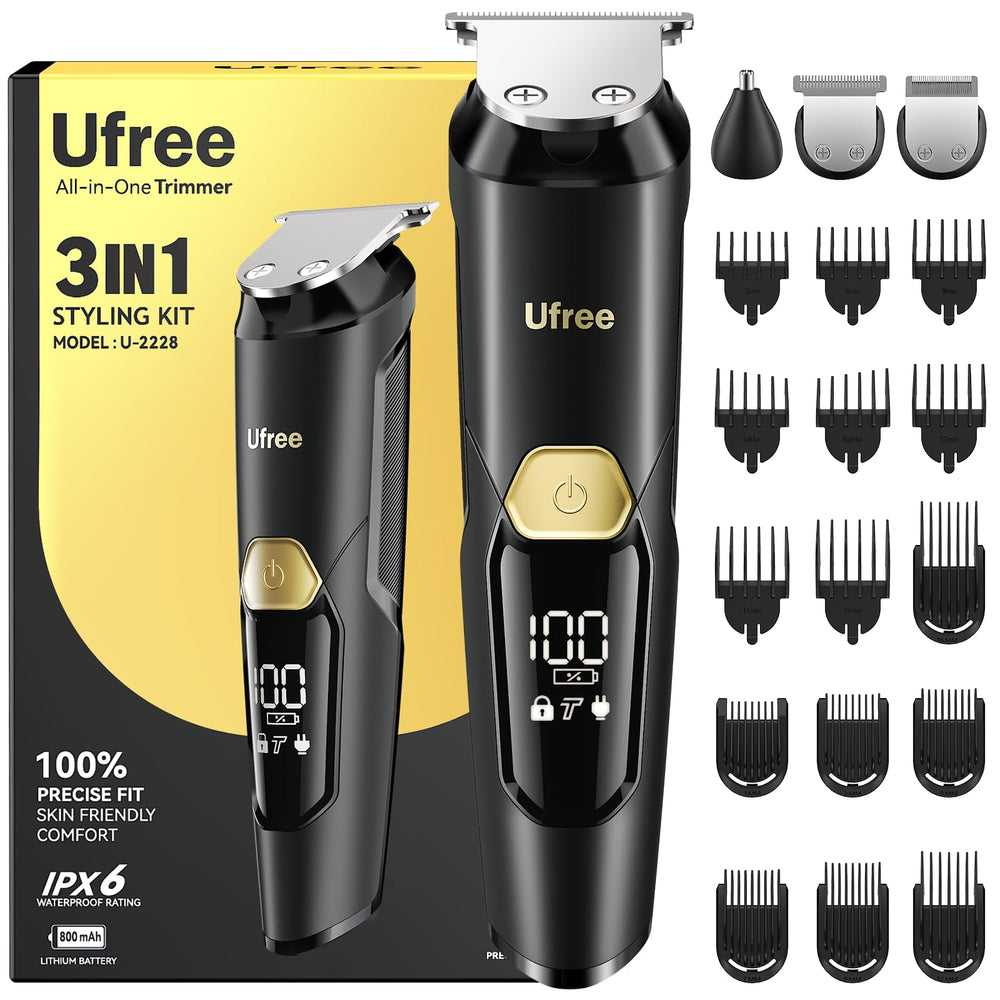 Kit Ufree 3-en-1 enfocado en barba y cabello ofrece precisión.