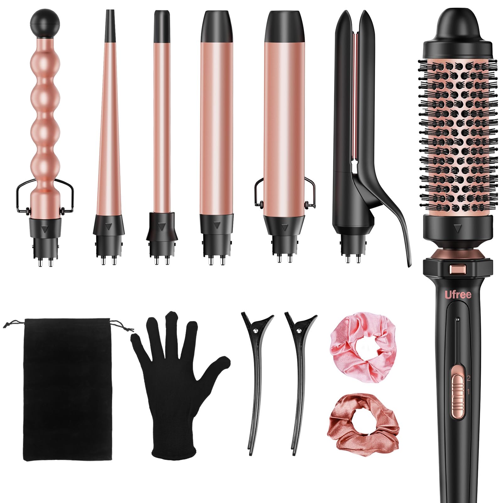 Ufree conjunto rizadores 7 en 1 con brocas intercambiables para diferentes peinados