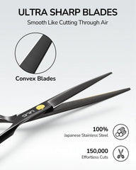 Tijeras barbero ULG con hojas afiladas en acero inoxidable para acabado limpio.