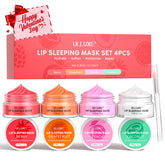 Conjunto ulluxe mascarilla-labios 4 piezas en empaque compacto para regalo y viaje.
