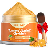 ulluxe turmeric vitamin c clay mask jar closeup showing rich texture for brightening care.