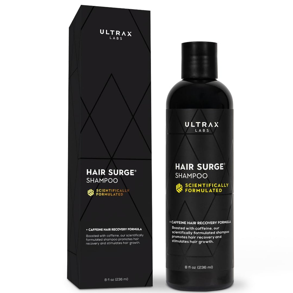 Ultrax Labs Hair Surge champú, botella, fortalece el cabello y facilita la rutina diaria de cuidado