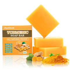 Umpeimvon jabón de cúrcuma para rostro y cuerpo, limpieza suave y equilibrante.