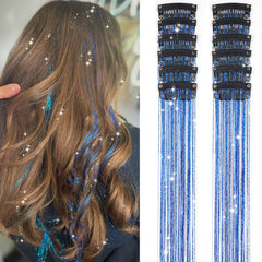 Umylar tinsel cabello azul zafiro con clip en 20 pulgadas para estilo festivo