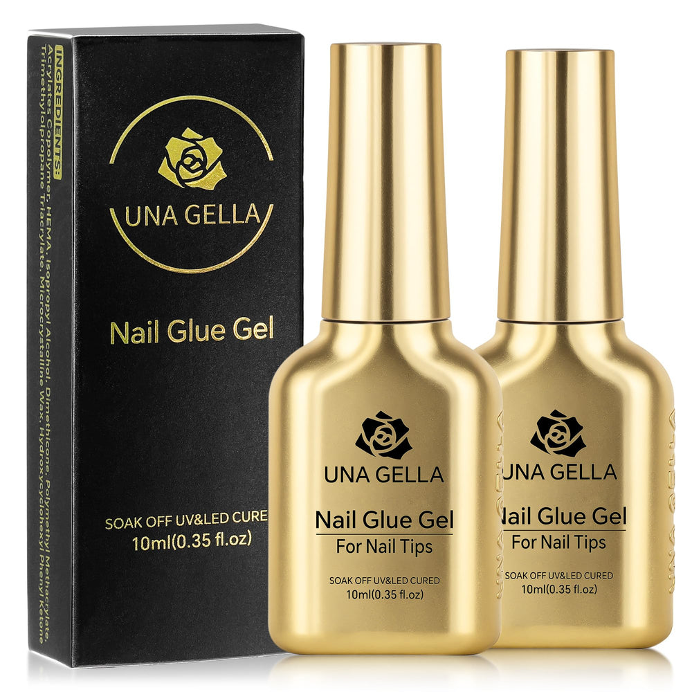 UNA GELLA, pegamento gel 6 en 1 para uñas, adhesión duradera en tips transparentes.