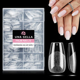 UNA GELLA puntas forma ataúd corto, empaque compacto para uñas en casa.