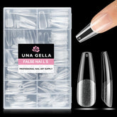 UNA GELLA tips coffin largos transparentes para uñas, cobertura clara y duradera.