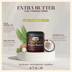 Textura cremosa de la crema Extra Butter para rizos, suave al tacto.