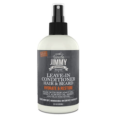 Uncle Jimmy Leave-In Conditioner bottle focuses on beard growth and grooming.