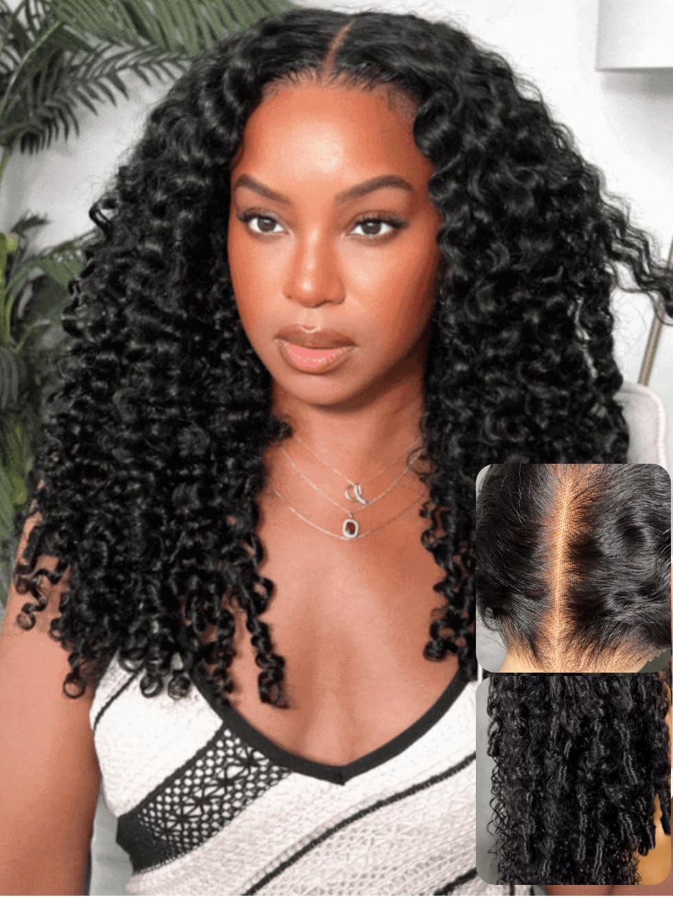 UNICE Curly Wig vista frontal con encaje 7x5 para aspecto natural