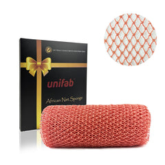 Esponja de red africana Unifab, vista frontal, rosa, exfoliación suave para ducha diaria