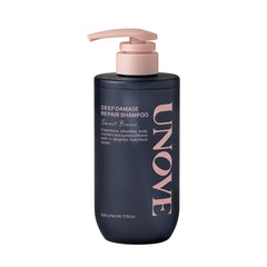 UNOVE shampooing réparateur profond, bouteille, offre un soin nourrissant pour cheveux abîmés.