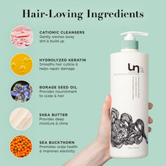 Cabello recibiendo hidratación con Unwash Bio-Limpiador-Acondicionador