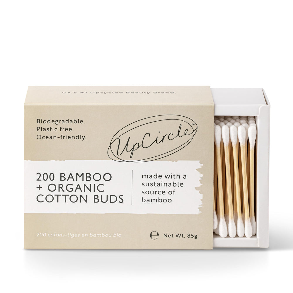 UPCIRCLE: hisopos de bambú y algodón, empaque reciclable para un baño sostenible.